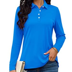 TACVASEN Women's Polo Shirts Lightweight Soft Stretch Golf Apparel for Women, Azure, L