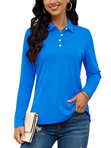 TACVASEN Women's Polo Shirts Lightweight Soft Stretch Golf Apparel for Women, Azure, L