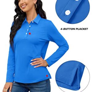 TACVASEN Women's Polo Shirts Lightweight Soft Stretch Golf Apparel for Women, Azure, L