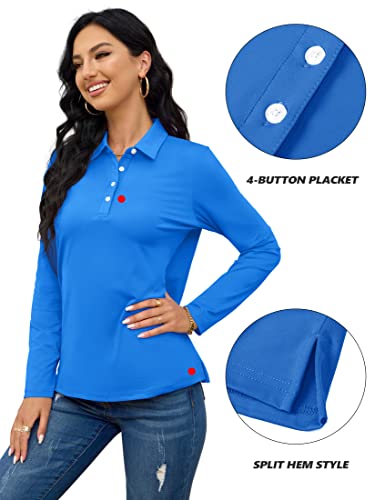 TACVASEN Women's Polo Shirts Lightweight Soft Stretch Golf Apparel for Women, Azure, L