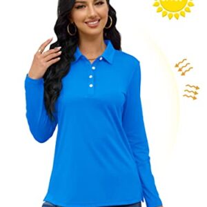 TACVASEN Women's Polo Shirts Lightweight Soft Stretch Golf Apparel for Women, Azure, L