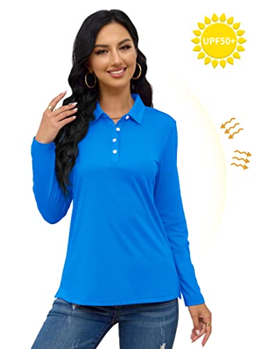 TACVASEN Women's Polo Shirts Lightweight Soft Stretch Golf Apparel for Women, Azure, L