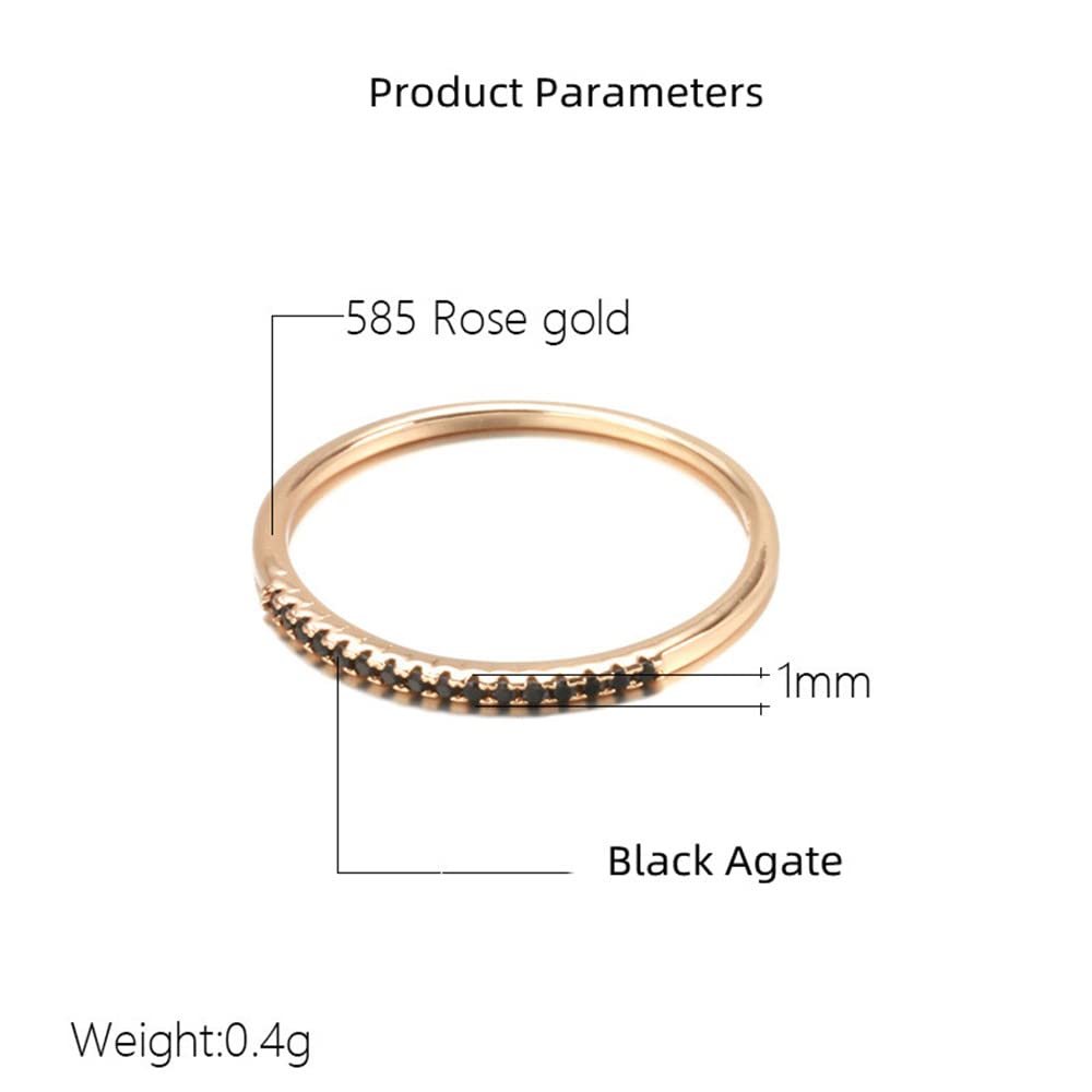 Black Agate Stackable Ring for Women Rose Gold Plated Boho Zirconia Stacking Statement Knuckle Band Rings Comfort Fit Simple Retro Wedding Promise Christmas Birthday Jewelry Size 8