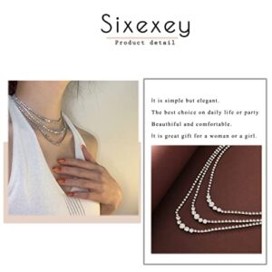 Sixexey Layered Rhinestone Necklaces Silver Crystal Necklace Chains Sparkly Party Necklace Jewelry for Women (3-layer)