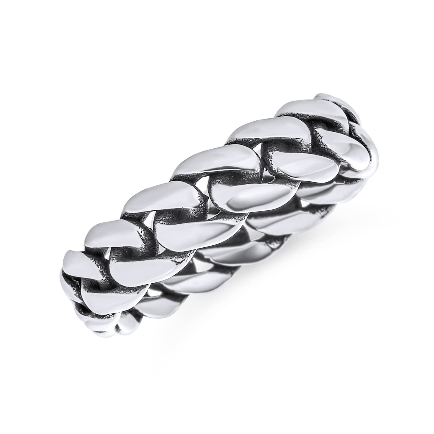 Unisex Solid Braided Celtic Eternity Band Knot Cable Curb Cuban Link Chain Rings Wedding Bands for Women Men .925 Sterling Silver 5MM