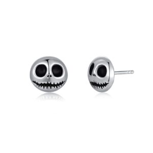 phnibird 925 sterling silver stud earrings nightmare before christmas hypoallergenic earrings for men women skull earrings for party (a)