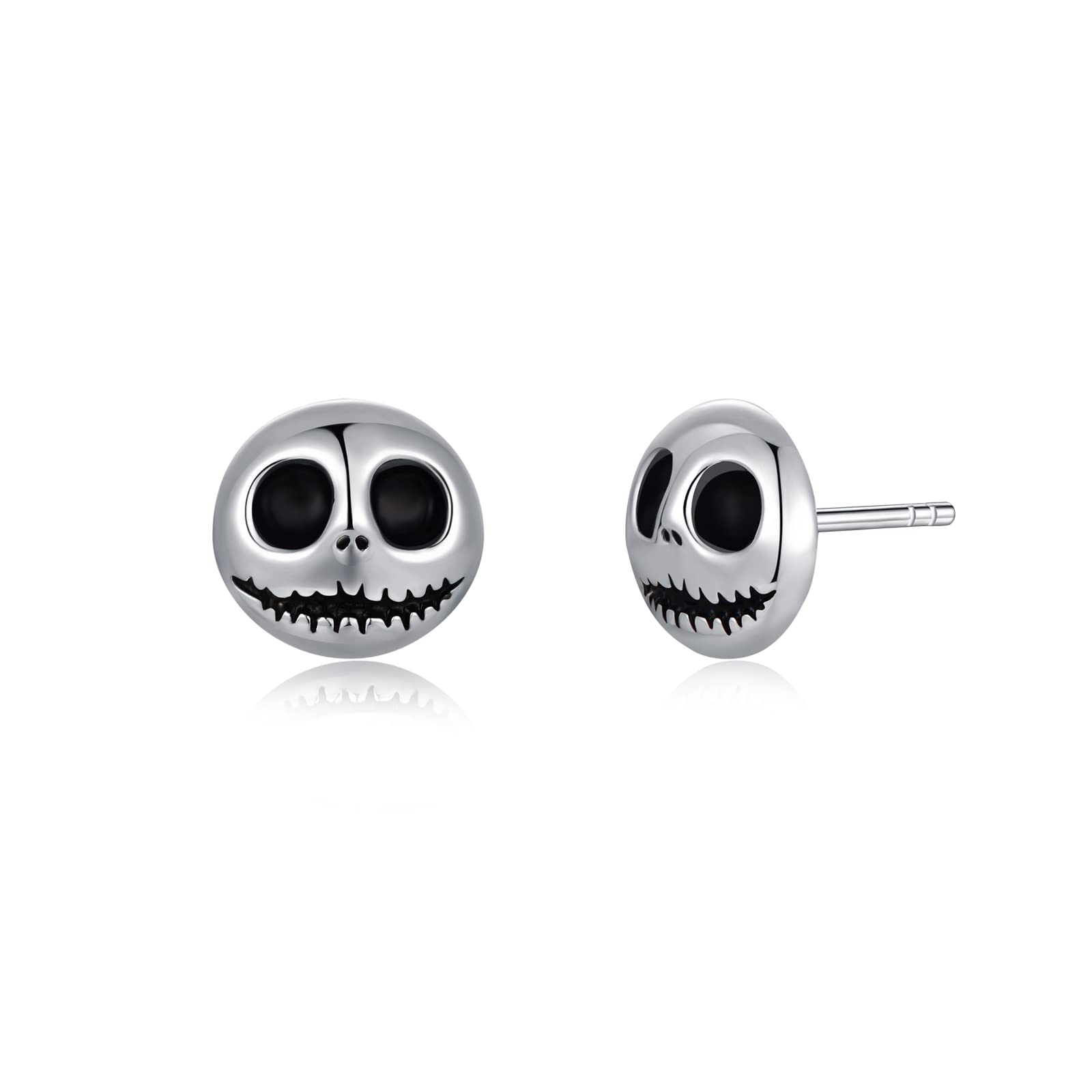 PHNIBIRD 925 Sterling Silver Stud Earrings Nightmare Before Christmas Hypoallergenic Earrings for Men Women Skull Earrings for Party (A)