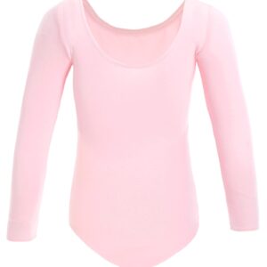 Domusgo Pink Leotards for Girls Ballet Size 10-12 Years Old Lovely Long Sleeve Gym Dancewear Outfit Activewear