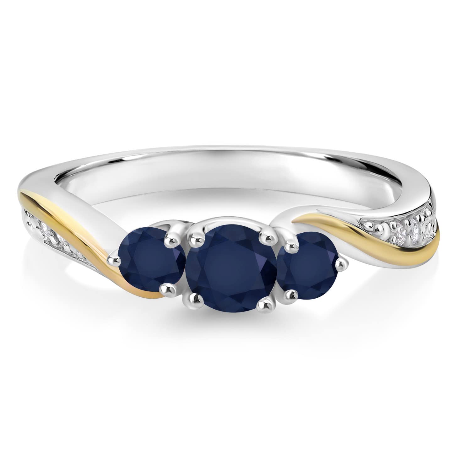 925 Sterling Silver and 10K Yellow Gold Blue Sapphire and White Lab Grown Diamond 3 Stone Engagement Ring For Women (0.68 Cttw, Gemstone September Birthstone, Available In Size 5, 6, 7, 8, 9)