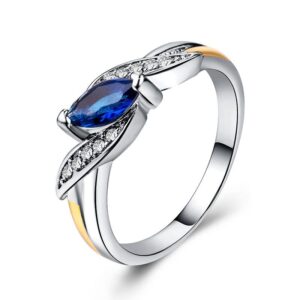 Psiroy 925 Sterling Silver Plated Simulated Blue Sapphire Marquise Shaped Promise Ring for Women Size 8