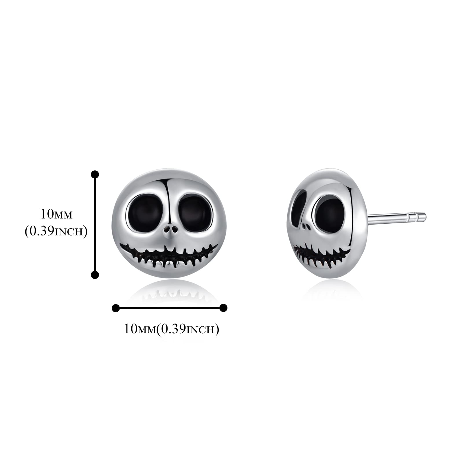 PHNIBIRD 925 Sterling Silver Stud Earrings Nightmare Before Christmas Hypoallergenic Earrings for Men Women Skull Earrings for Party (A)