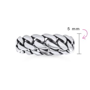 Unisex Solid Braided Celtic Eternity Band Knot Cable Curb Cuban Link Chain Rings Wedding Bands for Women Men .925 Sterling Silver 5MM