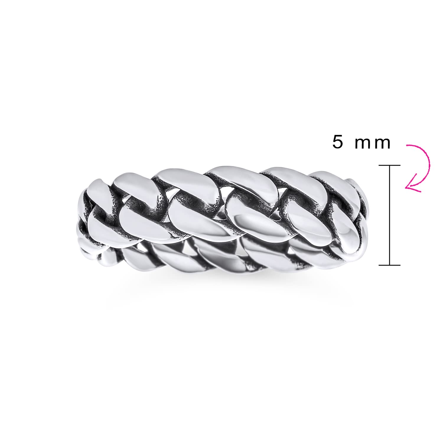 Unisex Solid Braided Celtic Eternity Band Knot Cable Curb Cuban Link Chain Rings Wedding Bands for Women Men .925 Sterling Silver 5MM