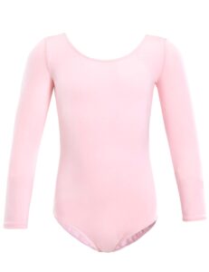 domusgo pink leotards for girls ballet size 10-12 years old lovely long sleeve gym dancewear outfit activewear