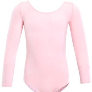 Domusgo Pink Leotards for Girls Ballet Size 10-12 Years Old Lovely Long Sleeve Gym Dancewear Outfit Activewear