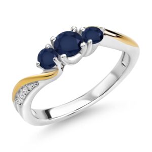 925 Sterling Silver and 10K Yellow Gold Blue Sapphire and White Lab Grown Diamond 3 Stone Engagement Ring For Women (0.68 Cttw, Gemstone September Birthstone, Available In Size 5, 6, 7, 8, 9)