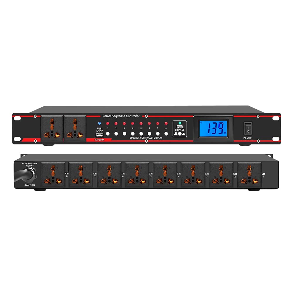 Micfuns Pro Audio 10 Outlet Power Conditioner,8 Independent Switch Conditioner, Power Strip Surge Protector 110-230v 2000W Single Channel Max Output 16 Amps Black