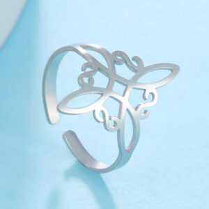 Dreamtimes Witch Knot Ring for Women Stainless Steel Adjustable Open Finger Rings Celtic Quaternary Wiccan Witches Knot Ring Witchcraft Amulet Jewelry Birthday Gift (SILVER)