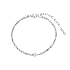 ctieip sterling silver 0.10 cttw real diamond bracelet,rope chain station bracelet for women（i2-i3 clarity）