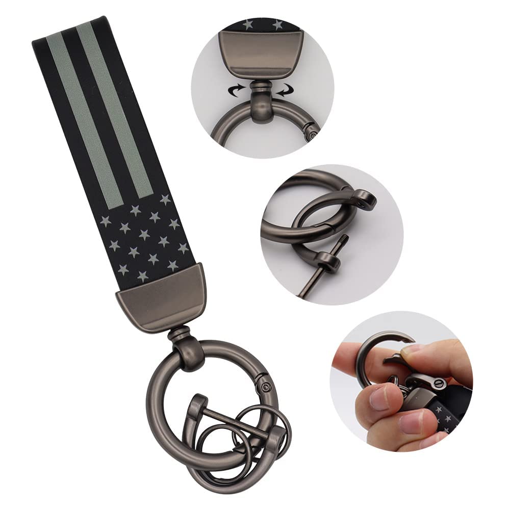 Elegananccy Black American USA Flag Car Keychain with Zinc Alloy Ring, Men Car Accessories