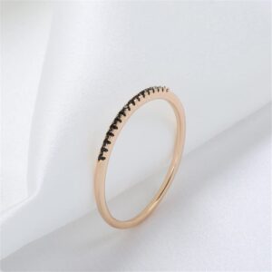 Black Agate Stackable Ring for Women Rose Gold Plated Boho Zirconia Stacking Statement Knuckle Band Rings Comfort Fit Simple Retro Wedding Promise Christmas Birthday Jewelry Size 8