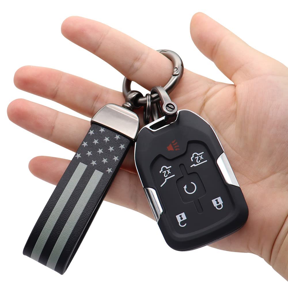 Elegananccy Black American USA Flag Car Keychain with Zinc Alloy Ring, Men Car Accessories