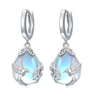 moonstone hummingbird earrings teardrop dangle huggies earrings 925 sterling silver hoop earrings jewelry for women