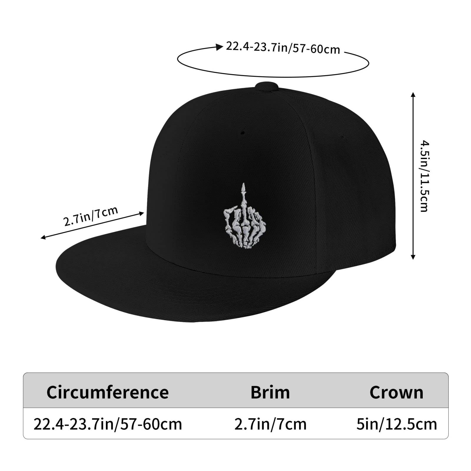 Skeleton Hand Shows Middle Finger Embroidery Skull Finger Rock Baseball Cap Adjustable Snapback Roll Unisex Cool Hat