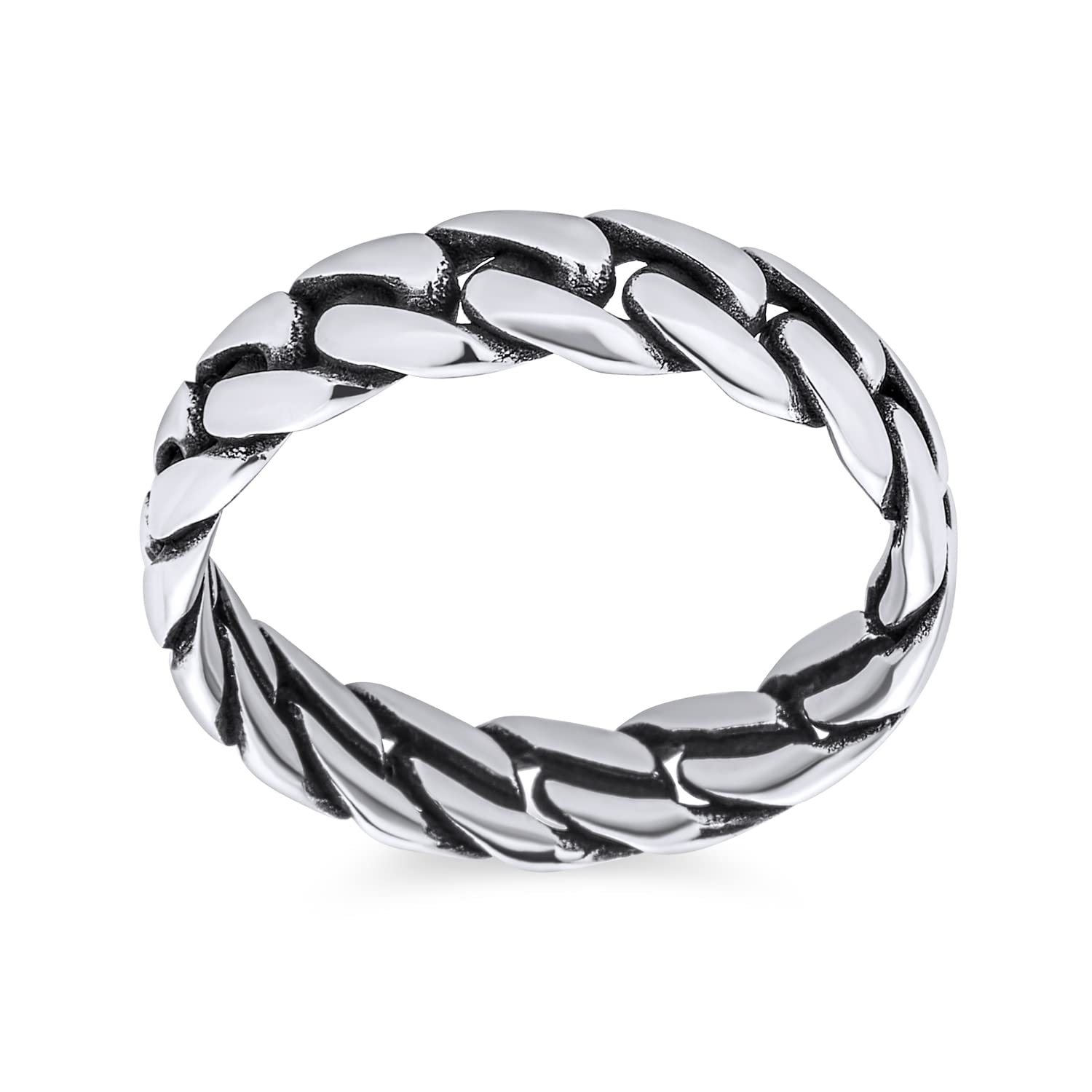 Unisex Solid Braided Celtic Eternity Band Knot Cable Curb Cuban Link Chain Rings Wedding Bands for Women Men .925 Sterling Silver 5MM