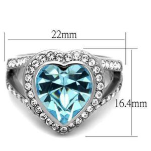 Women's Stainless Steel Baby Blue Aqua Aquamarine Topaz cz Halo Heart Bold Ring 7