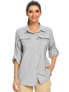 jessie kidden women's upf 50+ uv sun protection safari shirt, long sleeve outdoor cool quick dry fishing hiking gardening shirts (5055 grey xl)