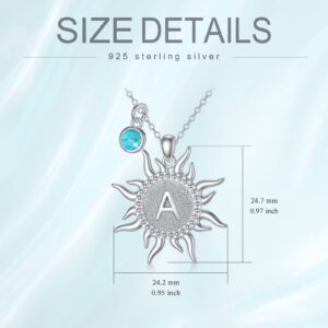 BETHZA Sun Initial Necklace 925 Sterling Silver Natural Turquoise A to Z Letters Sun Pendant 26 Alphabet Jewelry for Women Girlfriend Wife Mom-A