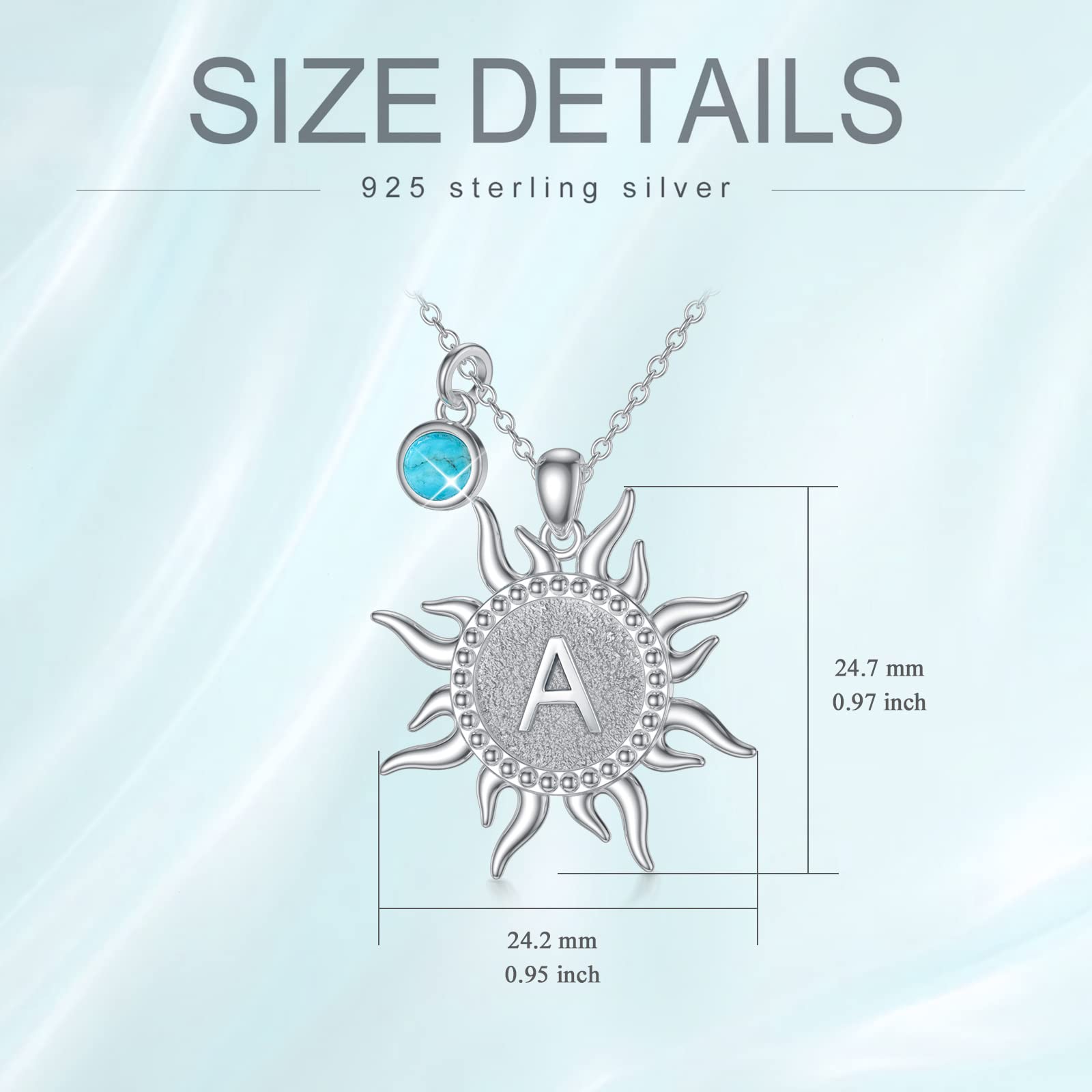 BETHZA Sun Initial Necklace 925 Sterling Silver Natural Turquoise A to Z Letters Sun Pendant 26 Alphabet Jewelry for Women Girlfriend Wife Mom-A