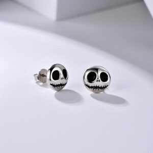 PHNIBIRD 925 Sterling Silver Stud Earrings Nightmare Before Christmas Hypoallergenic Earrings for Men Women Skull Earrings for Party (A)