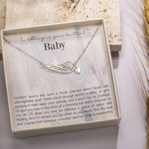 RareLove Miscarriage Gifts for Mothers,925 Sterling Silver Baby Angel Wing Heart Pendant Necklace,Baby Loss Memorial Gifts for Mothers, Bereavement Sympathy Gifts for Loss of Baby