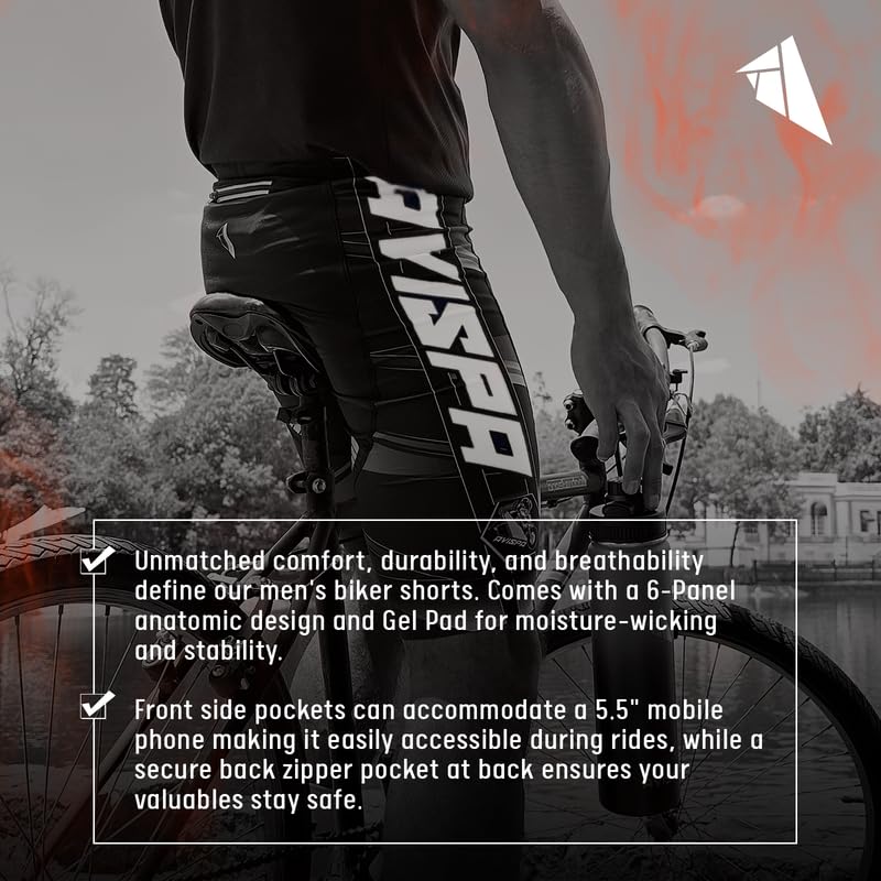 Avispa Cycling/Biker Padded Shorts for Men & Women with Zipper Pockets and Reflector, Gel Padded Calf Compression Shorts with Leg Grippers