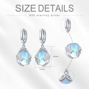 Moonstone Hummingbird Earrings Teardrop Dangle Huggies Earrings 925 Sterling Silver Hoop Earrings Jewelry for Women