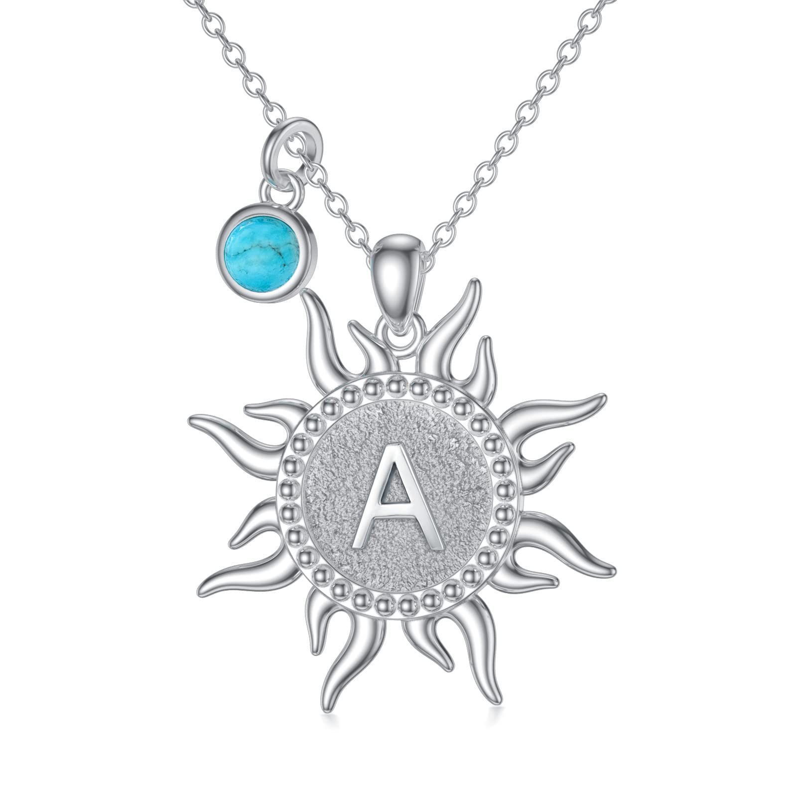 BETHZA Sun Initial Necklace 925 Sterling Silver Natural Turquoise A to Z Letters Sun Pendant 26 Alphabet Jewelry for Women Girlfriend Wife Mom-A