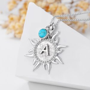 BETHZA Sun Initial Necklace 925 Sterling Silver Natural Turquoise A to Z Letters Sun Pendant 26 Alphabet Jewelry for Women Girlfriend Wife Mom-A