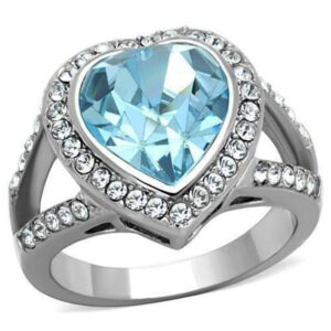 women's stainless steel baby blue aqua aquamarine topaz cz halo heart bold ring 7