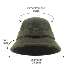 Women Elegant Winter Wool Bucket Hat 1920s Vintage Cloche Bowler Hats (Green)