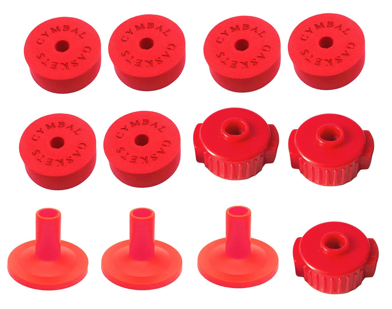 Jiayouy 12pcs Cymbal Hi-Hat Stands Accessory with 40mm Cymbal Washer Cushions Cymbal Sleeves Quick-Set Cymbal Nut (Red)