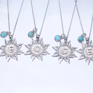 BETHZA Sun Initial Necklace 925 Sterling Silver Natural Turquoise A to Z Letters Sun Pendant 26 Alphabet Jewelry for Women Girlfriend Wife Mom-A