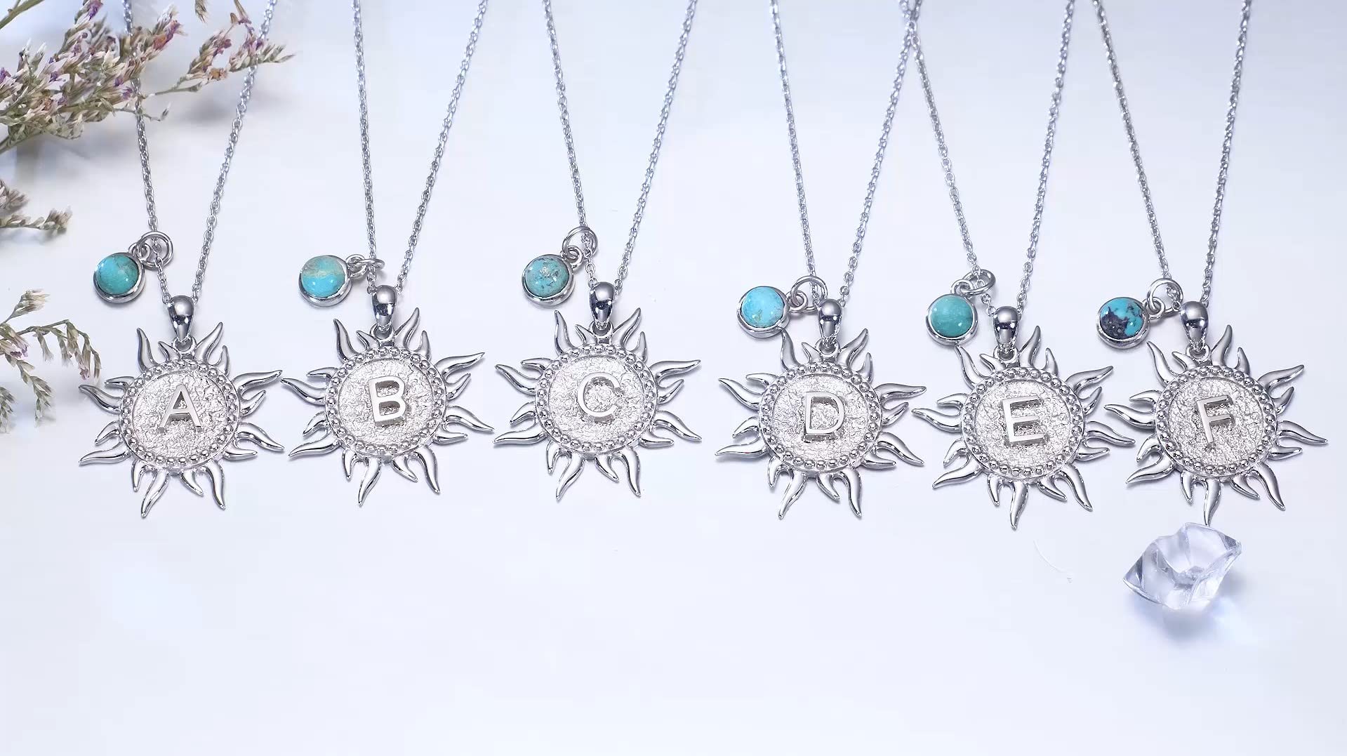 BETHZA Sun Initial Necklace 925 Sterling Silver Natural Turquoise A to Z Letters Sun Pendant 26 Alphabet Jewelry for Women Girlfriend Wife Mom-A