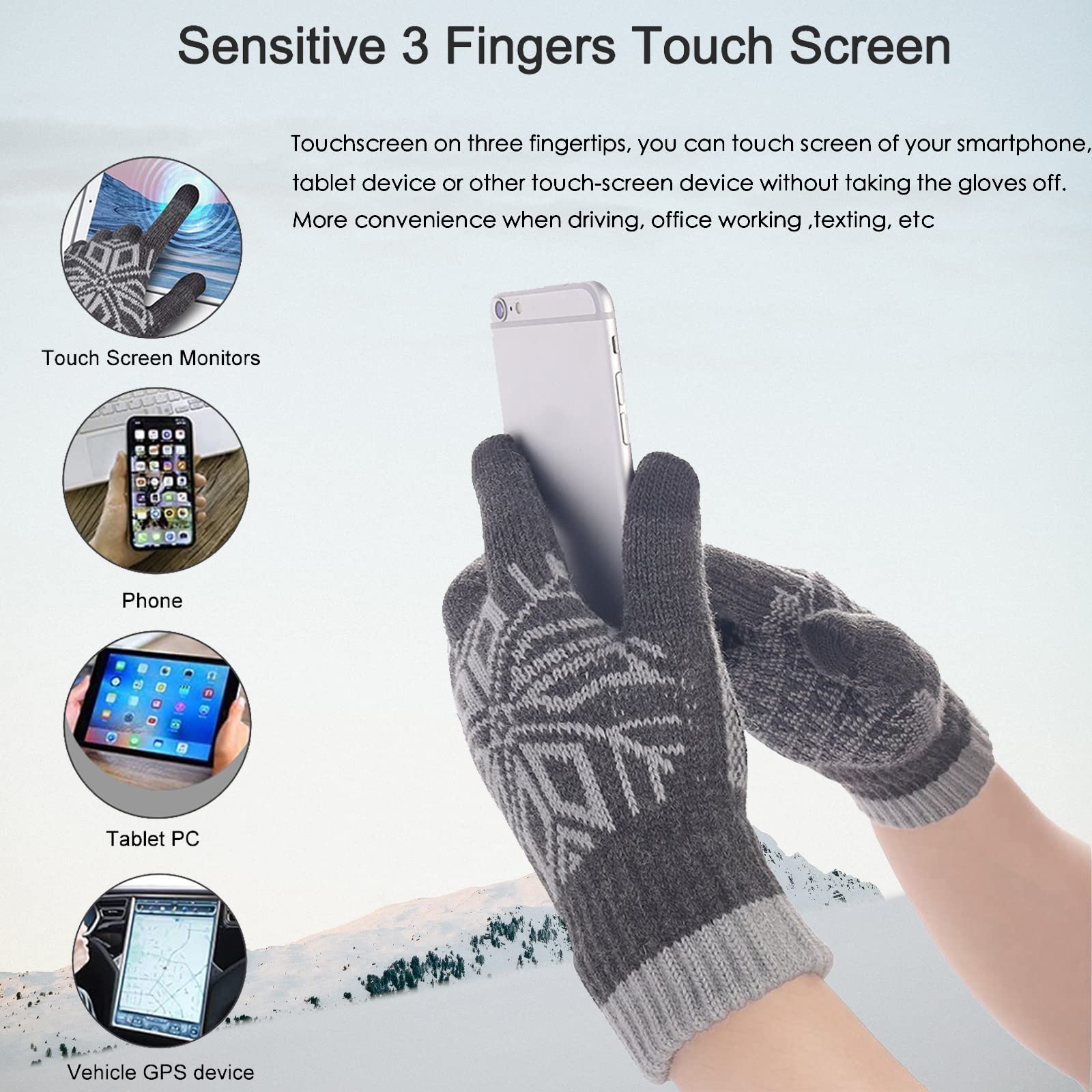 Long Keeper Winter Touchscreen Gloves for Women Men Anti-Slip Touch Screen Knit Warm Thicken Gloves (Black)