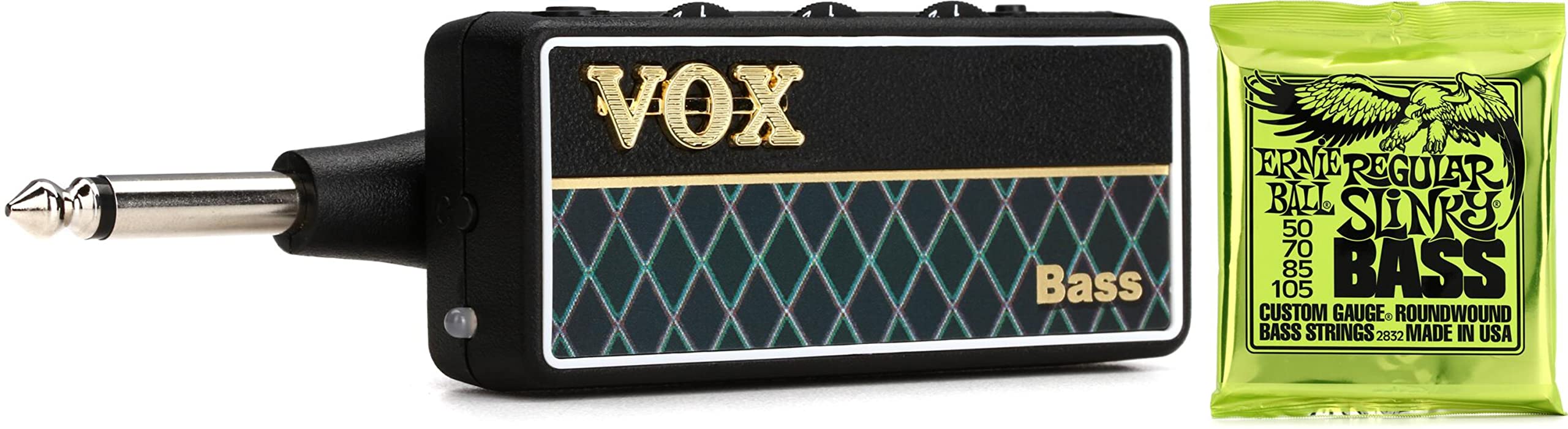 Vox amPlug 2 Bass Headphone Guitar Amp and Regular Slinky Nickel Wound Electric Bass Guitar Strings - .050