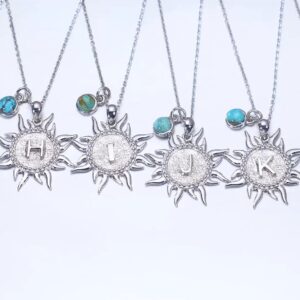 BETHZA Sun Initial Necklace 925 Sterling Silver Natural Turquoise A to Z Letters Sun Pendant 26 Alphabet Jewelry for Women Girlfriend Wife Mom-A