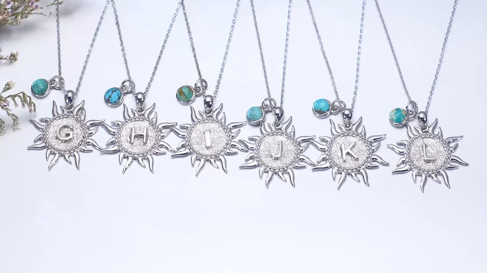 BETHZA Sun Initial Necklace 925 Sterling Silver Natural Turquoise A to Z Letters Sun Pendant 26 Alphabet Jewelry for Women Girlfriend Wife Mom-A