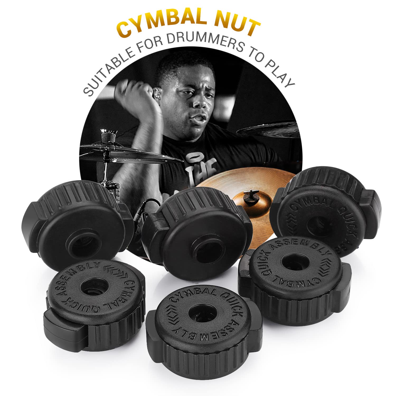 Facmogu 6PCS Black Plastic Cymbal Nuts, 8mm Quick-set Cymbal Nut for Percussion Drum Kit, Quick Release Cymbal Nut & Cymbal Mate for Percussion Replacement Kitparts