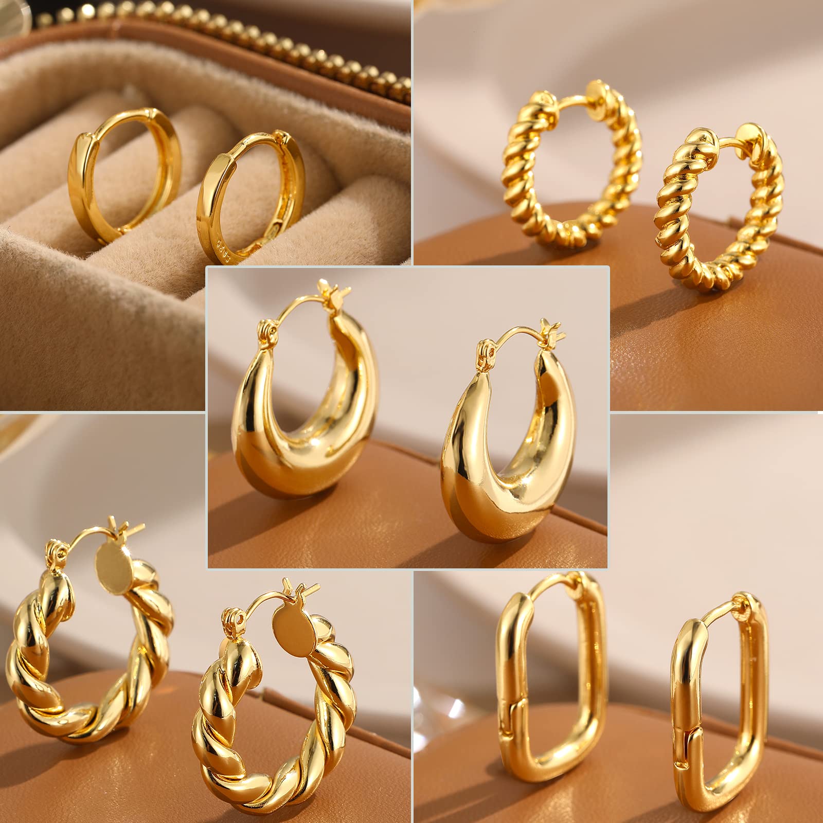 9 Pairs Hoop Earrings for Women, Lightweight Chunky Twisted Hoop Earrings Set for Gift